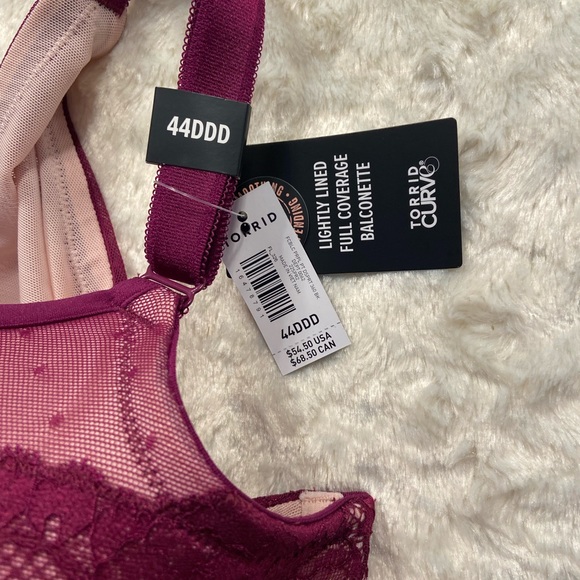 Torrid Dotted Plum Lace Lightly Lined Balconette 360° Back Smoothing™ Bra NWT - Picture 9 of 9